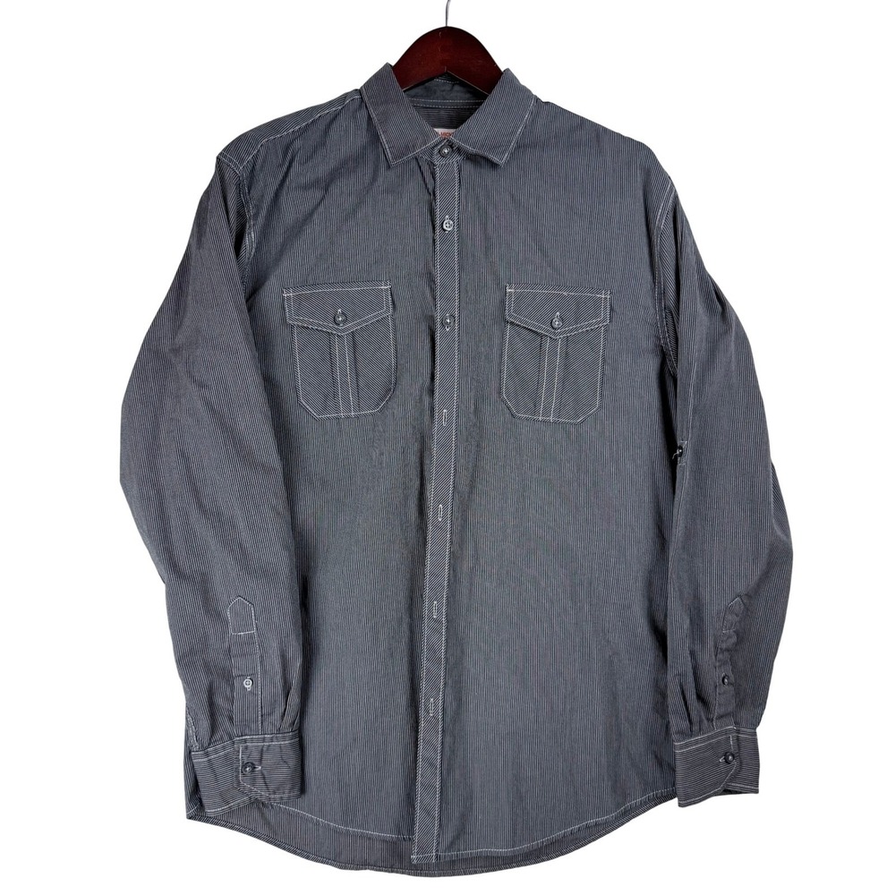 Michael Brandon Button Down Shirt Mens Large Grey Pinstripe Long Sleeve Workwear - Picture 2 of 8
